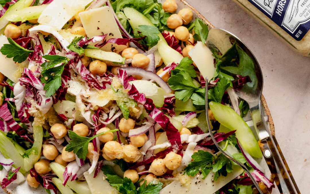Chickpea Celery Salad with Horseradish Dressing