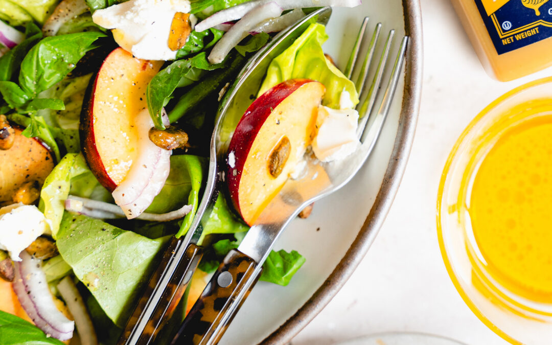 Peach & Goat Cheese Salad with Honey Mustard Vinaigrette