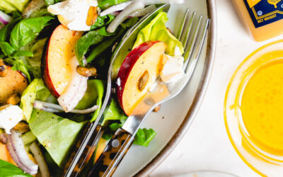 Peach & Goat Cheese Salad with Honey Mustard Vinaigrette